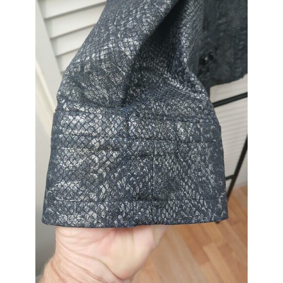 E39 By Eric Blk Silver Snake Print Leather Look Jacket Chrystal Details Zipper M - Picture 7 of 10